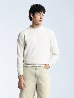 Flying Machine - Men White Textured Sweatshirt