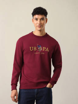 U.S. POLO ASSN. - Men Maroon Slim Fit Brand Embroidered Sweatshirt