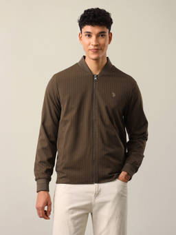 U.S. POLO ASSN. - Men Brown Vertical Striped Regular Fit Bomber Jacket