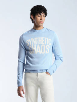 Flying Machine - Men Blue Text Printed Sweater