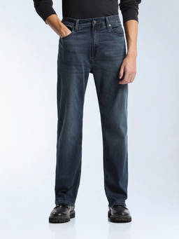 Flying Machine - Men Navy Blue Cobain Straight Fit Whiskered Jeans