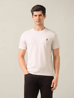 U.S. POLO ASSN. - Men Cream Textured Slim Fit T-shirt