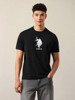 U.S. Polo Assn. Denim Co. - Men Black Brand Graphic Printed Slim Fit T-shirt