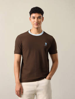 U.S. POLO ASSN. - Men Brown Textured Slim Fit T-shirt