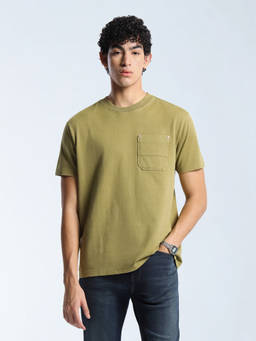 Flying Machine - Men Olive Solid Front Pocket T-shirt