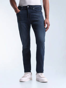 Flying Machine - Men Navy Blue Slash Slim Fit Whiskered Jeans