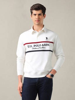 U.S. POLO ASSN. - Men Off White Brand Embroidered Sweatshirt