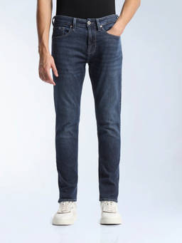 Flying Machine - Men Navy Blue Slash Slim Fit Whiskered Jeans