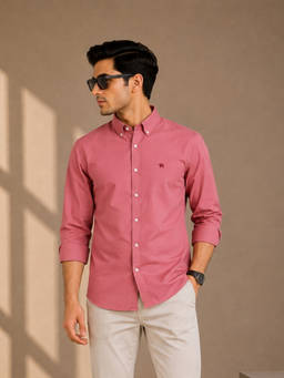necked - Men Dusty Rose Pink Solid Full Sleeves Shirt