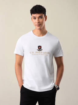 U.S. POLO ASSN. - Men White Brand Text Embossed Slim Fit T-shirt