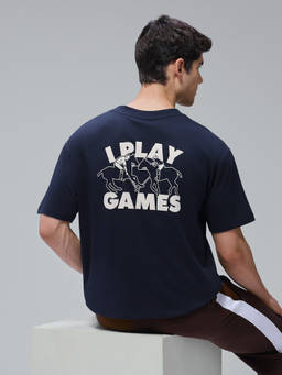 U.S. POLO ASSN. - Men Navy Blue Typography Printed Oversized Fit T-shirt