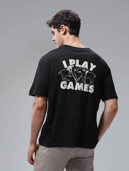U.S. POLO ASSN. - Men Black Text Printed Oversized Fit T-shirt
