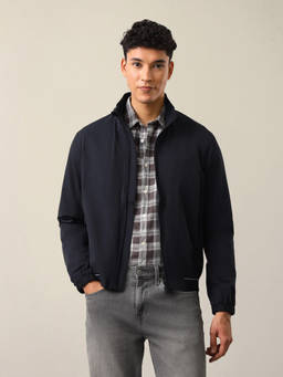 U.S. POLO ASSN. - Men Navy Blue Solid Regular Fit Bomber Jacket