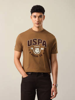 U.S. Polo Assn. Denim Co. - Men Brown Text Brand Printed Slim Fit T-shirt