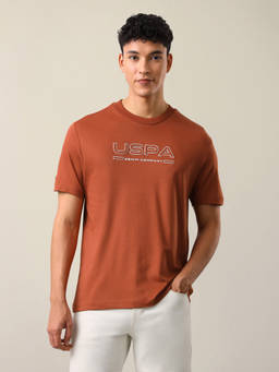 U.S. Polo Assn. Denim Co. - Men Rust Text Brand Embossed T-shirt