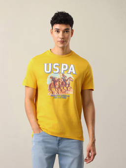 U.S. Polo Assn. Denim Co. - Men Yellow Graphic Brand Printed T-shirt