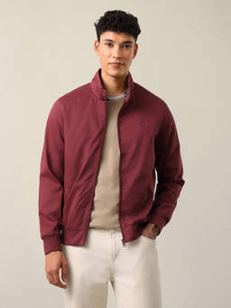 U.S. POLO ASSN. - Men Maroon Solid Regular Fit Bomber Jacket