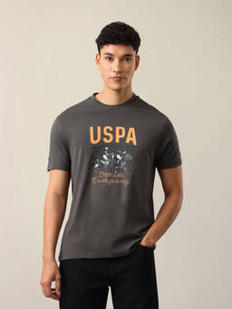 U.S. Polo Assn. Denim Co. - Men Grey Graphic Brand Printed Slim Fit T-shirt