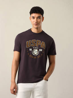 U.S. Polo Assn. Denim Co. - Men Brown Graphic Brand Printed Slim Fit T-shirt