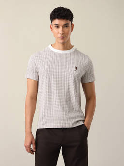 U.S. POLO ASSN. - Men Off White Houndstooth Slim Fit T-shirt