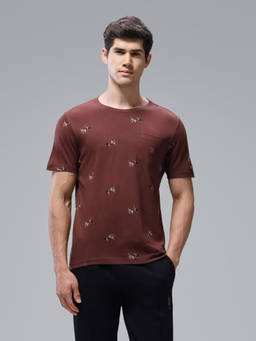 U.S. POLO ASSN. - Men Brown Graphic Brand Printed Regular Fit T-shirt