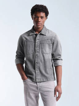Flying Machine - Men Grey Relaxed Fit Twill Shirt