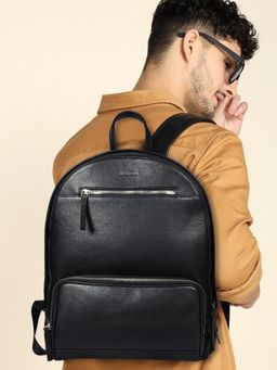 Sassora - Premium Leather Men Laptop Backpack with Trolly Sleeve (L)