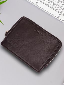Sassora - Premium Leather Zip Closure Unisex Travel Card Holder Pouch (S)