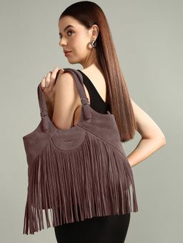 Sassora - Premium Suede Leather Women Fringe Shoulder Bag (L)