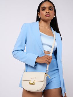 Twenty Dresses by Nykaa Fashion - White Solid Gold Buckle Crossbody Sling Bag