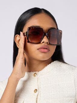 Twenty Dresses by Nykaa Fashion - Brown Oversized Animal Print Acrylic Square Sunglasses