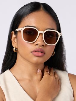 Twenty Dresses by Nykaa Fashion - Beige Solid Hexagonal Acrylic Sunglasses