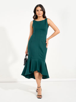 Styli - Dark Green Solid Sheath Midi Dress