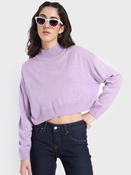 Bewakoof - Women's Pastel Lilac High Neck Oversized Crop Sweater