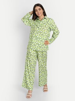 IKI CHIC - Green Printed Shirt And Pants Co-Ordinate Set
