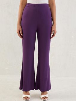 Femmella - Deep Purple Knit Flared Pant