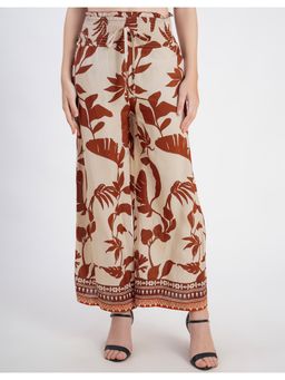 Moomaya - Women Beige Loose Fit Printed Rayon Stylish Palazzo