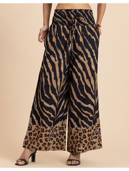 Moomaya - Women Black Loose Fit Animal Print Rayon Stylish Palazzo