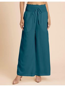 Moomaya - Women Blue Loose Fit Solid Rayon Stylish Palazzo