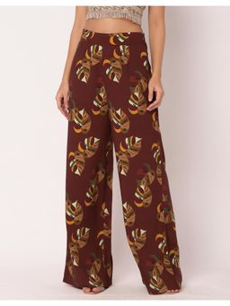 Moomaya - Women Maroon Printed High Waist Wide Leg Palazzo