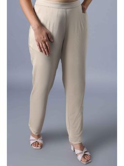 Not So Pink - Cream Mid Rise Parallel Side Zip and Pockets Trouser