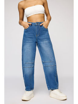 FREAKINS - Curvella Dark Blue Barrel Leg Jeans