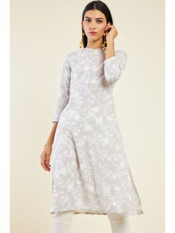 Soch - Women Grey Rayon Printed Kurta