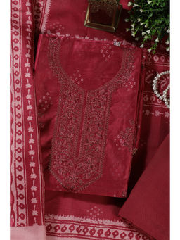 MEENA BAZAAR Since 1970 - Women Coral Cotton Embroidered Dress Material with Dupatta