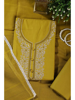 MEENA BAZAAR Since 1970 - Women Mustard Cotton Embroidered Dress Material with Dupatta