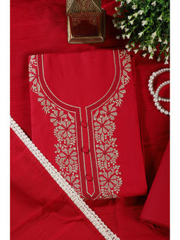 MEENA BAZAAR Since 1970 - Women Magenta Cotton Embroidered Dress Material with Dupatta