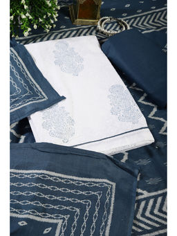 MEENA BAZAAR Since 1970 - Women White Cotton Embroidered Dress Material with Dupatta