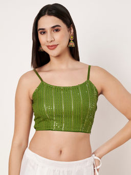 Studio Rasa - Women Green Georgette Embroidered Stitched Blouse