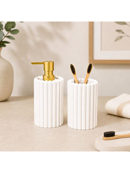 Voncasa - White Polyresin Liquid Soap Dispenser & Toothbrush Holder