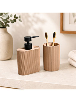 Voncasa - Brown Polyresin Soap Dispenser & Toothbrush Holder